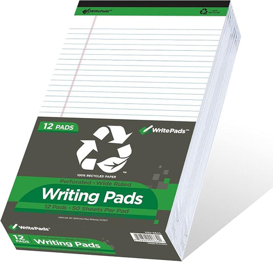 KAISA White Legal Pads Writing Pads Recycled Paper, 8.5"x14" Wide Ruled Lined by KAISA