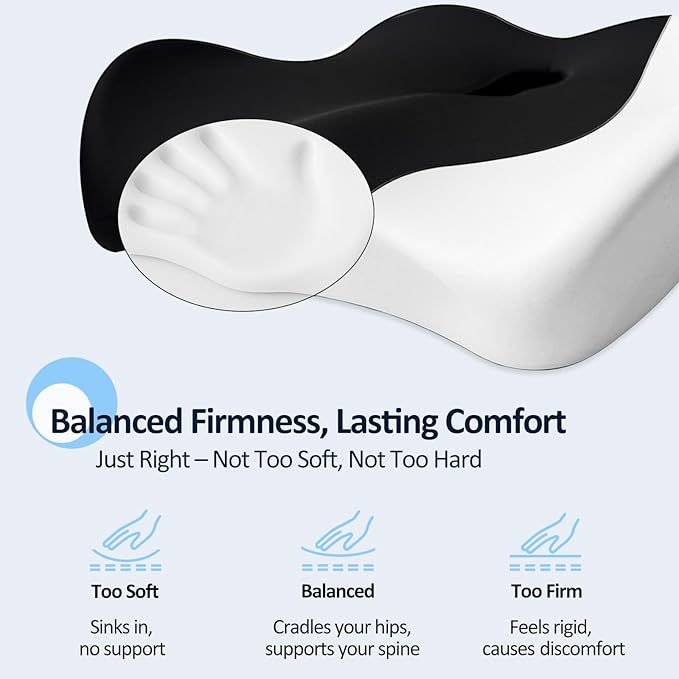 X Large Memory Foam Seat Cushions for Office Chairs, Long Sitting Pressure Relief Ergonomic Office Chair Cushion for Butt Coccyx Tailbone Sciatica, Car Seat Booster for Height (Pure Black)-DeskLoop Office