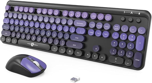 FOPETT Wireless Keyboard and Mouse Combo, 104 Keys Full-Sized 2.4 GHz Round Keycap Colorful Keyboards, USB Receiver Plug and Play, for Windows, Mac, PC, Laptop, Desktop (Black Purple)-DeskLoop Office
