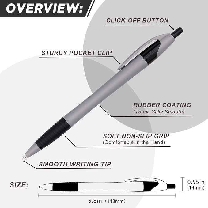 Pens Bulk, 60 Pack Gripped Slimster Ballpoint Pens -White, MODERN MINIMAL STYLE - Image 8