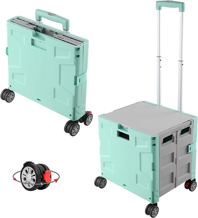 FELICON Folding Utility Cart Rolling Crate Handcart Basket Tote-Green+Gray | by FELICON