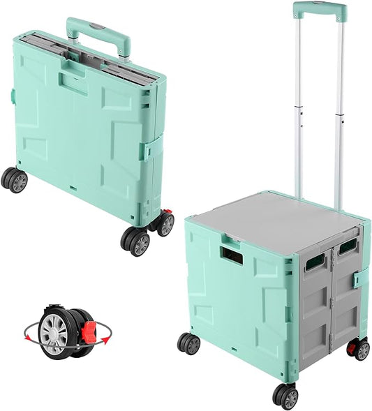 FELICON Folding Utility Cart Rolling Crate Handcart Basket Tote-Green+Gray | by FELICON