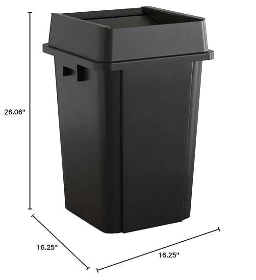 19 Gallon Black Square Commercial Trash Can with Lid-DeskLoop Office