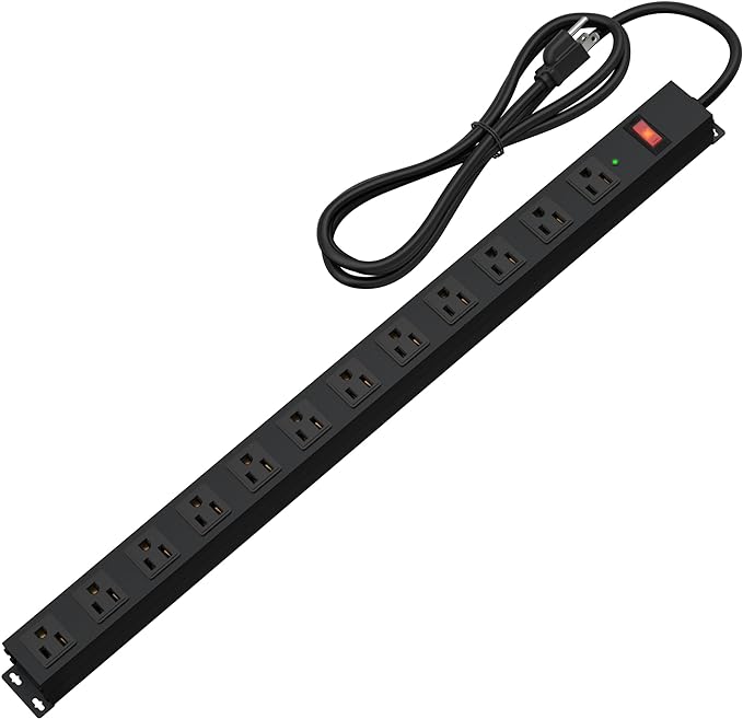 12 Outlet Long Power Strip Surge Protector with 2100 Joules, 6FT Power Cord, Wide Spaced Outlet Power Bar, Overload Protection Switch, Industrial Heavy Duty for Work Bench, Shop, Garage (Black)…-DeskLoop Office