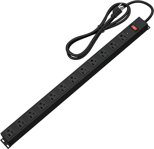 12 Outlet Long Power Strip Surge Protector with 2100 Joules, 6FT Power Cord, Wide Spaced Outlet Power Bar, Overload Protection Switch, Industrial Heavy Duty for Work Bench, Shop, Garage (Black)…-DeskLoop Office