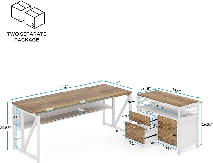 Tribesigns Office Desk with Drawers Sets, 63 inches L Shaped Computer Desk with Mobile File Cabinet,Big Executive Desk for Home Office Furniture Sets (Light Walnut, 63-inch)-DeskLoop Office