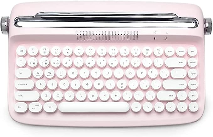 YUNZII ACTTO B303 Wireless Typewriter Keyboard, Bluetooth Connection, Cute Retro Aesthetic Design with Integrated Stand for Tablet, Phone, PC and Win/Mac/Android(B303, Baby Pink)-DeskLoop Office