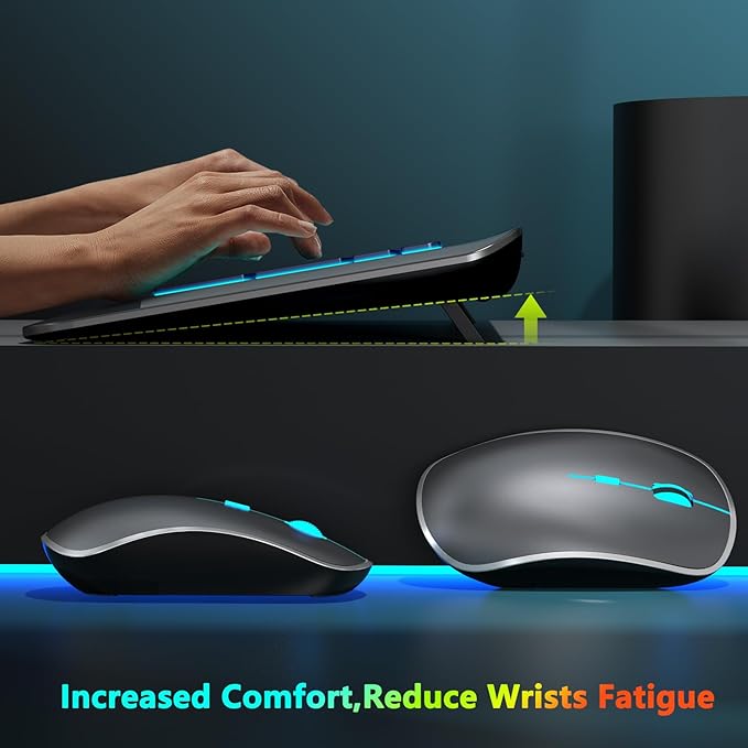 JOYACCESS Wireless Keyboard and Mouse Combo Backlit - Compact Quiet Keyboard with RGB Mouse, Rechargeable, Portable Cordless Keyboard Mouse Set for Mac, Windows, Laptop (Space Gray)-DeskLoop Office