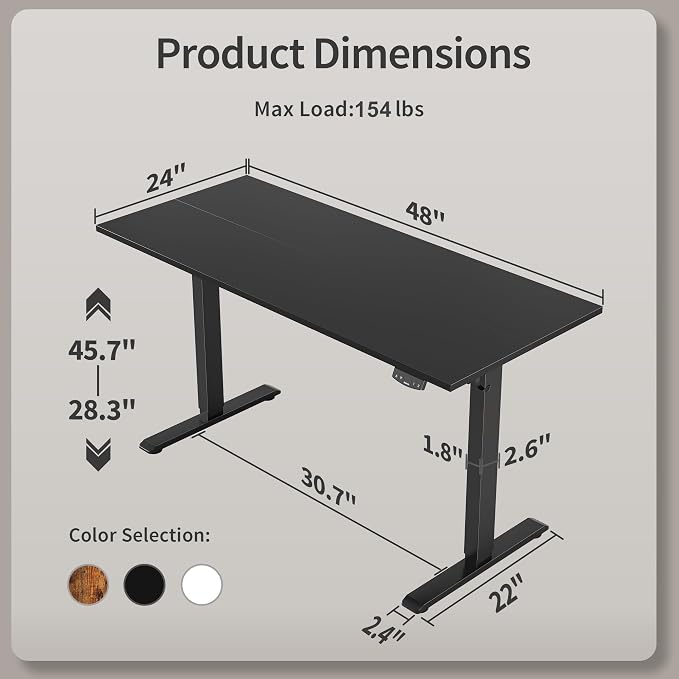 Agilestic Electric Standing Desk, 48 x 24 Inches Height Adjustable Desk - Image 3