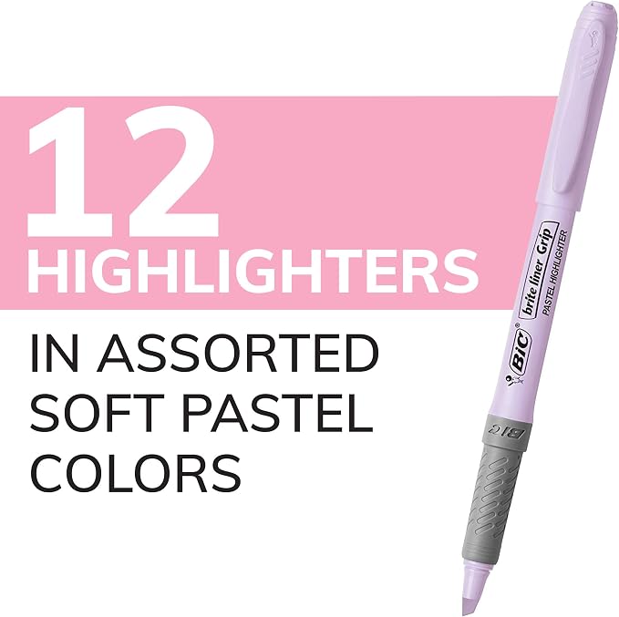 BIC Brite Liner Grip Pastel Highlighter Set, Chisel Tip, Pack of Pastel - Image 3