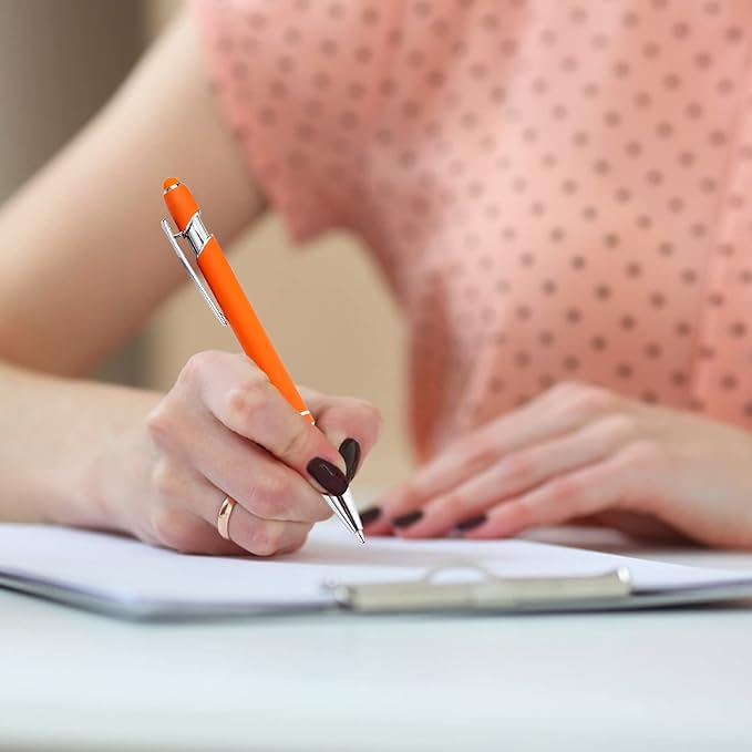 Pasisibick 12-Pack Orange Ballpoint Pens with Stylus Tip - 2 in 1 Metal Stylus, 1.0 mm Medium Point, Smooth Pen for Touch Screen Tablet-DeskLoop Office