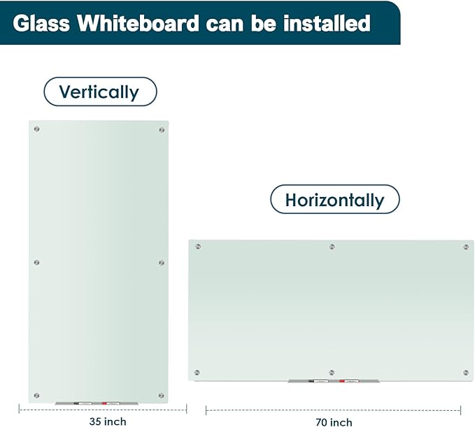 J&J worldwide Glass Whiteboard 6' x 3', Frosted Glass Dry Erase Board Non-Magnetic, Semi-Transparent, Includes Markers, Marker Tray, Eraser for Wall, Office, Home, School-DeskLoop Office