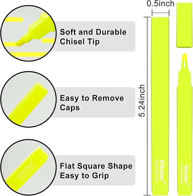 Vitoler Yellow Highlighters Set, Dry Fast, Chisel Tip, long lasting high quality - Image 2