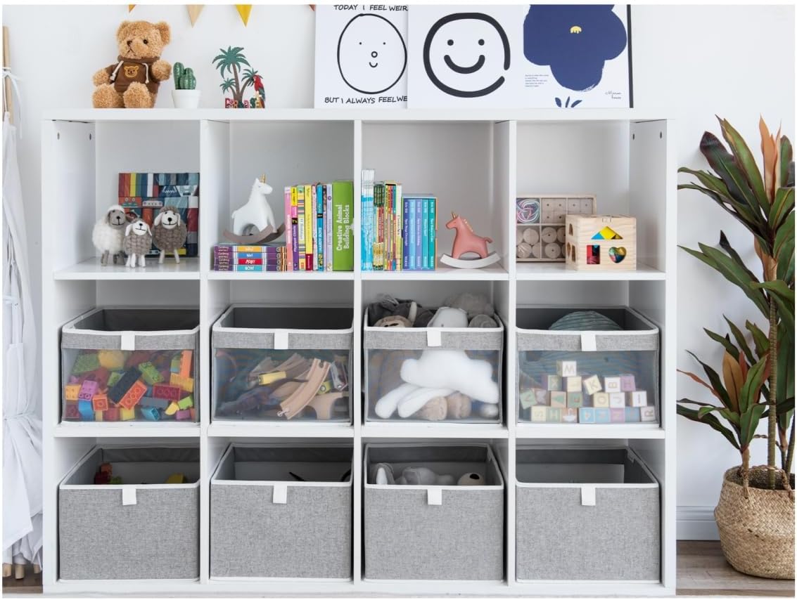 StorageWorks Closet Storage Bins, Large Storage Baskets with Clear Window and Handles, Foldable Fabric Organizer for Clothes, Shelves, Gray, 3 Pack-DeskLoop Office