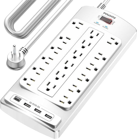18 Outlets Surge Protector Power Strip - 20 Feet Flat Plug Heavy Duty Extension Cord with 18 Widely Outlets and 4 USB Ports, 2100 Joules, White, ETL Listed-DeskLoop Office