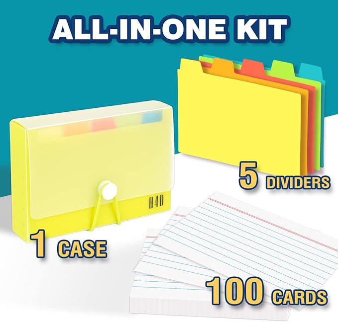 H4D 3x5 Index Card Case with 100 Heavyweight Ruled Index Cards and Dividers, Lime Green-DeskLoop Office