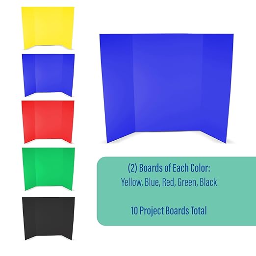 Flipside Products 36” x 48” Foam Project Boards for Presentations, Science Fair, School Projects, Event Displays and Trifold Picture Board - Assorted Colors - 10 Pack-DeskLoop Office