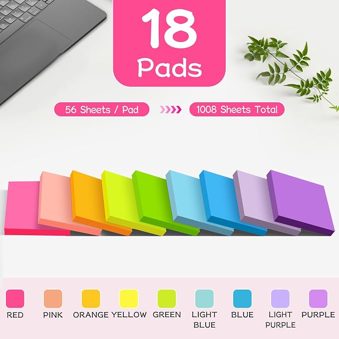 Sticky Notes 3x3 inch, Self-Stick Pads Bright Colors Sticky Note, Recyclable - Image 2