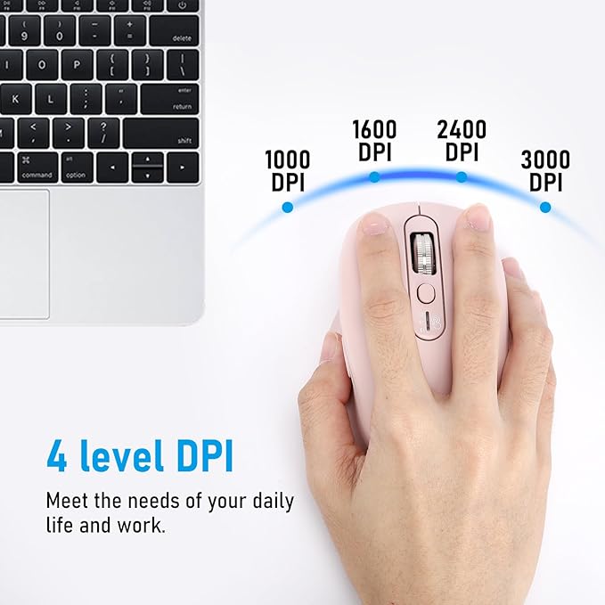 Multi-Device Wireless Bluetooth Mouse, 2.4G USB Receiver and Two Bluetooth, 4-Way Navigation Mice for Computer, Laptop, PC, MacBook, iPad (Pink)-DeskLoop Office
