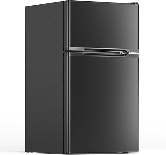 3.1 Cu.Ft Mini Fridge with Freezer, 2 Door Compact Refrigerator, Mini Fridge with Adjustable Removable Glass Shelves for Bedroom, Office, Dorm or Apartment, Black-DeskLoop Office