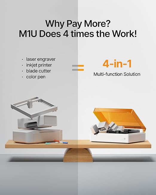 xTool M1 Ultra Laser Engraving Machine, 4-in-1 Craft Machine with 20W Laser Engraver, Inkjet Printing, Blade Cutting, Pen Drawing, Support Rotary Engraving on Tumblers - Basic Bundle-DeskLoop Office