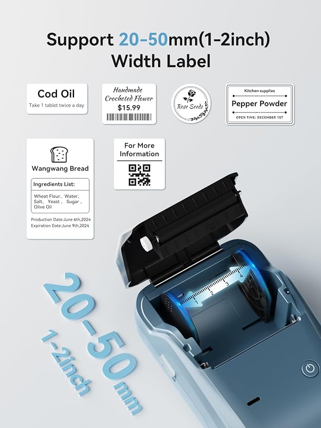 NIIMBOT B1 Label Maker, Bluetooth Portable Thermal Printer Machine with Large Waterproof Tape and Multiple Templates for Small Business,Office,Home,School, 2 Inch (Blue, 1 Printer+3 Roll Label)-DeskLoop Office