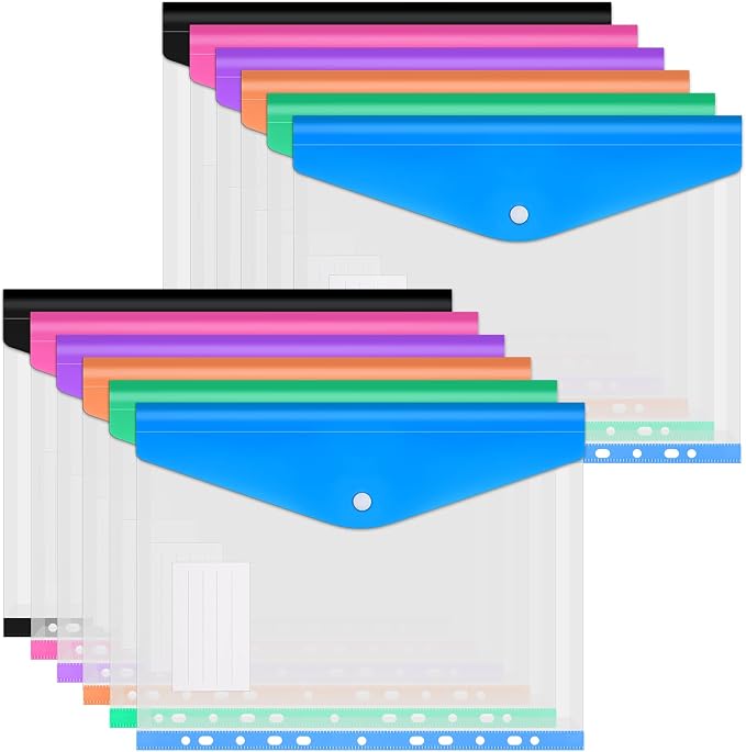 12 Pack Colorful Binder Pocket Bulk, Plastic Envelopes Binder Folders by Unknown