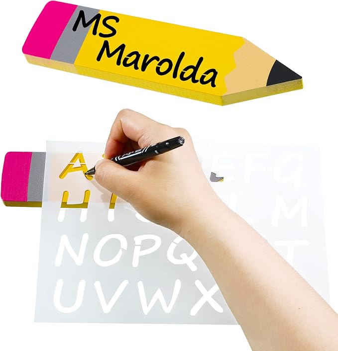Zonon 2 Pcs DIY Pencil Teacher Name Plate, 7.8 x 2'' Personalized Wooden Desk - Image 4
