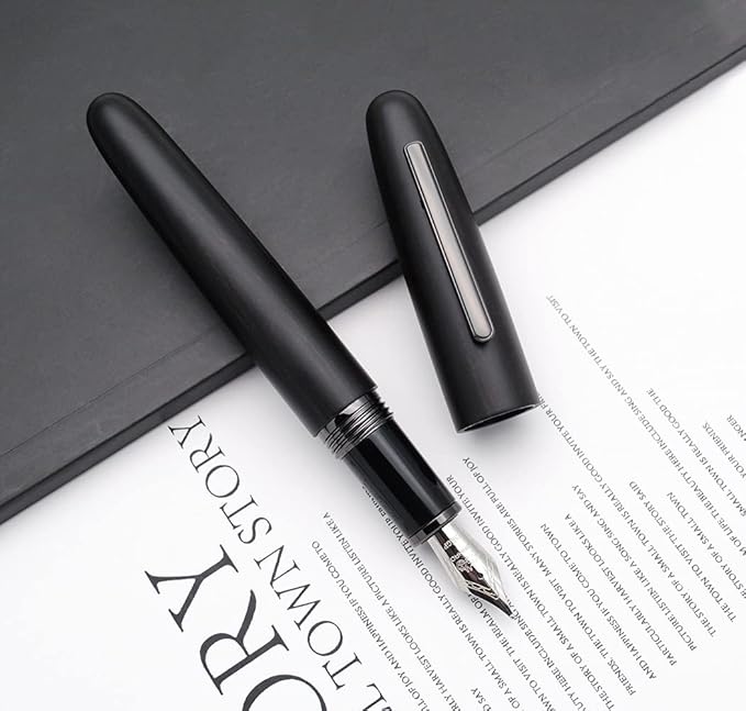 JINHAO 9056 Natural Wood Fountain Pen Handmade Ink Pen (Ebony Wood, Black clip, Medium Nib 0.7mm)-DeskLoop Office