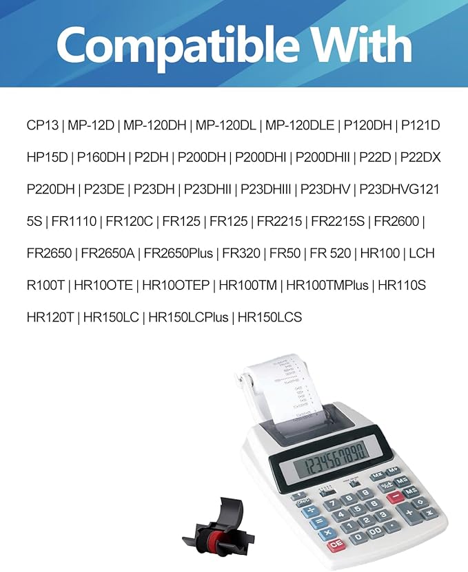 WEEMAY Compatible Calculator Ink Ribbon Replacement for IR-40T Black/Red Sharp EL-1750V EL-1801V, Canon P23-DHV CP13 MP-12D, Casio HR-100TM HR-170RC, Individually Sealed, 12 Pack-DeskLoop Office