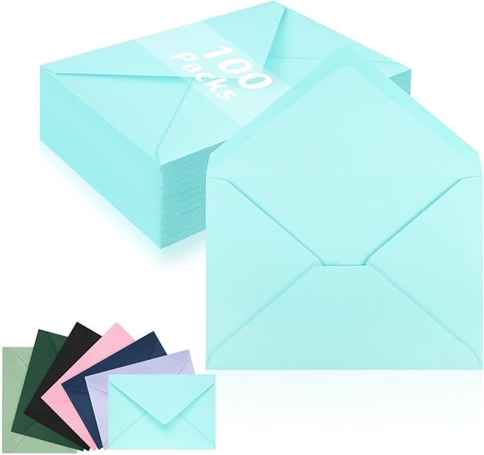 100 Pack A7 Envelopes, Light Blue Greeting Card Envelopes Self Seal, 5.24 x by LIKAJON