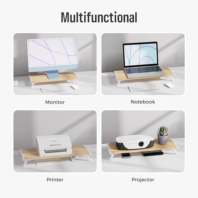 loukin Monitor Stand Riser for Desk, 22.4" x 8.3" Larger Computer Stand for Laptop, PC, Printer, Sturdy Desktop Computer Shelf with Non-Skid Rubber, Home Office, Natural Wood-DeskLoop Office