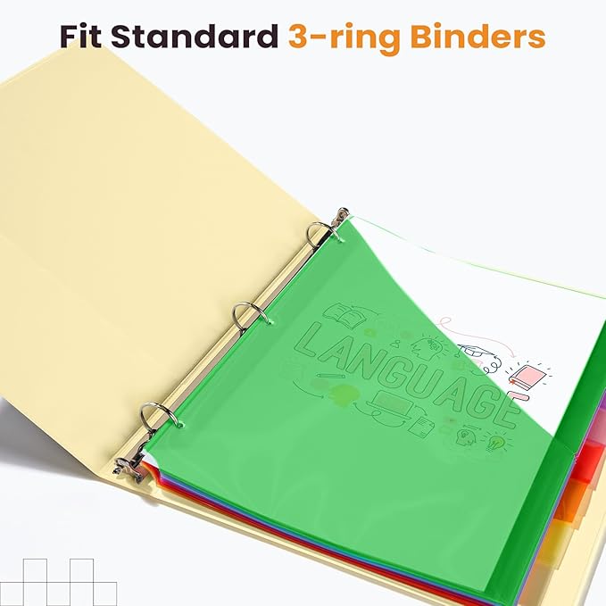 Sooez 8 Count Dividers with Pockets, 8 Tabs Binder Dividers - Image 7