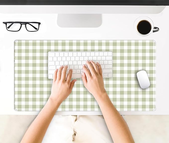 Green Checkered Gingham Desk Mat Pad XXL Large Mouse Pad Anti-Slip Big Mousepad - Image 4