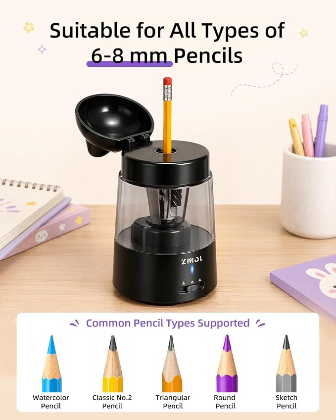 ZMOL Colored Pencil Sharpener for Kids Gift, Rechargeable Electric Pencil - Image 4