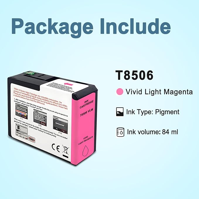 T850 Ink Cartridge T8506 T850600 Remanufactured Work for SureColor P800 (1-Pack, Vivid Light Magenta)-DeskLoop Office