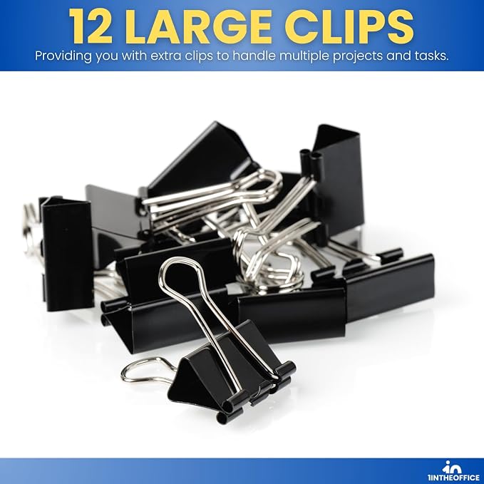 1InTheOffice Large Binder Clips, Paper Clamps, Paper Binder Clips, 12 Pack - Image 5