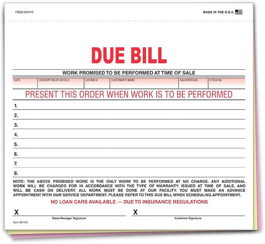 Vehicle Due Bill Form by Unknown