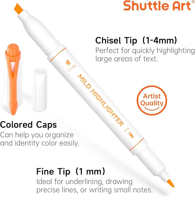Shuttle Art Pastel Highlighters, 18 Colours Dual Tip Highlighters, Highlighter - Image 3