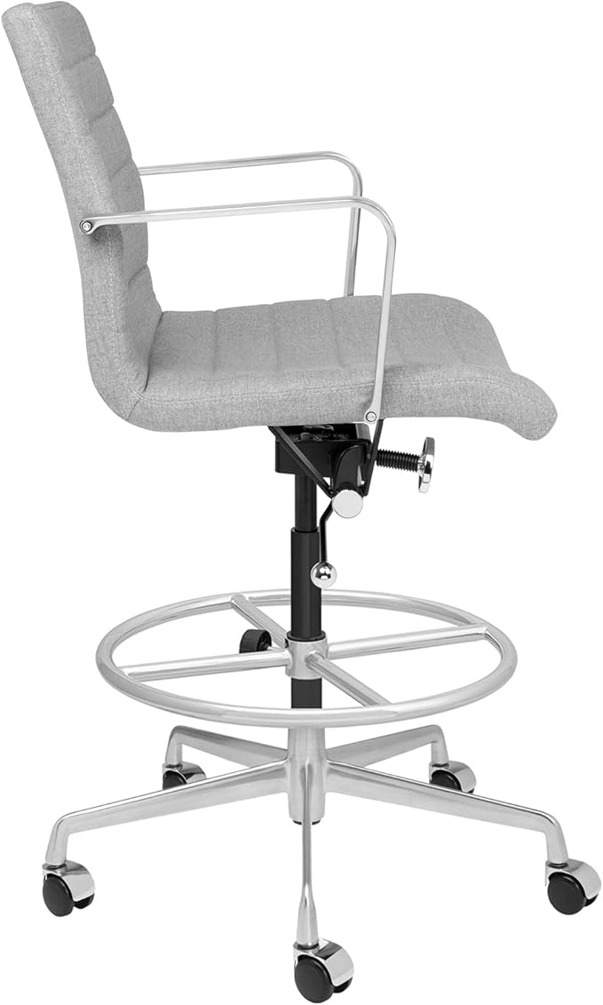 Laura Davidson Furniture SOHO II Ribbed Drafting Chair for Standing Desks, Standing Desk Chair - Ergonomically Designed, Draft Height, Arm Rest & Cushion, Made of Poly-Cotton Fabric, Grey Fabric-DeskLoop Office