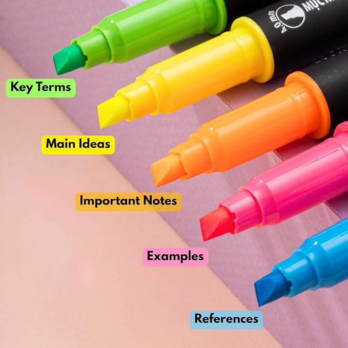 Hoshi 5PCs Premium Fluorescent Dual Tip Highlighters, High Ink Capacity - Image 5