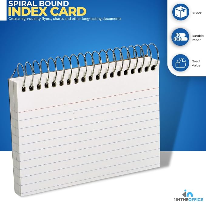 1InTheOffice Spiral Bound Index Cards 4x6 Ruled, 50 Cards/Pack, 3 Packs - Image 2