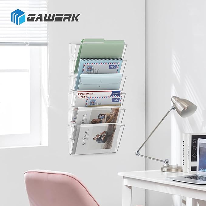 Gawerk Clear Acrylic Single Pocket, Plastic Hanging Wall Mount File Holder - Image 7