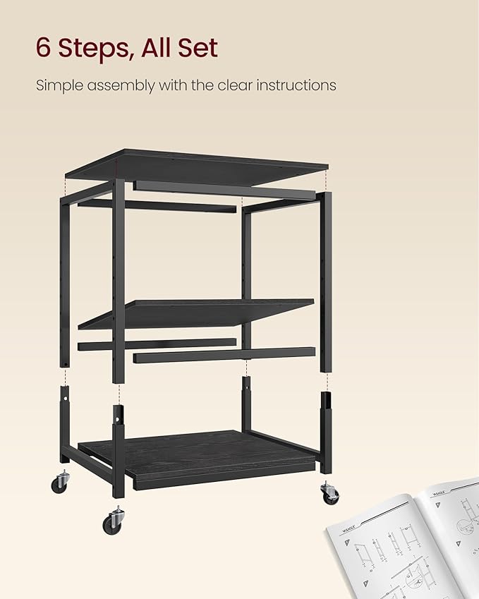 VASAGLE Printer Stand with Locking Wheels, Industrial Mobile Cart, Under Desk - Image 7