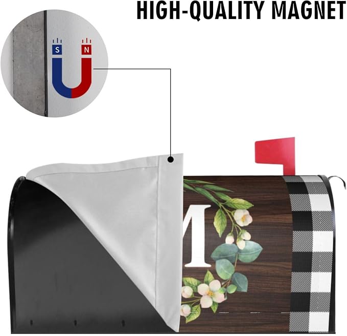 Wreath Monogram Letter M Mailbox Covers, Buffalo Plaid Outdoor Magnetic Mailbox - Image 5