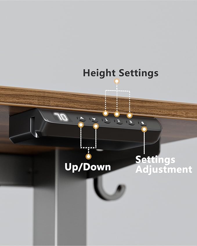 FEZIBO One-Piece Standing Desk Adjustable Height Stand up Home Office Desk, 55x24 Inch Electric Standing Computer Desk, with 4 Memory Presets, Fixable casters, Black Walnut-DeskLoop Office