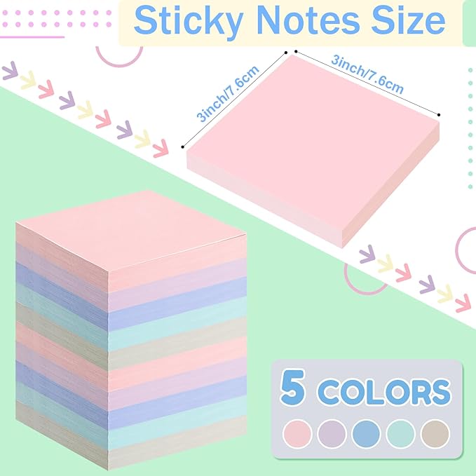 Fainne 120 Pack Sticky Notes Bulk Back to School Supplies Self Stick Note Pads Paper Memo for Office First Day of School Student Teacher Essentials (3x3 Inch,Cute Color)-DeskLoop Office