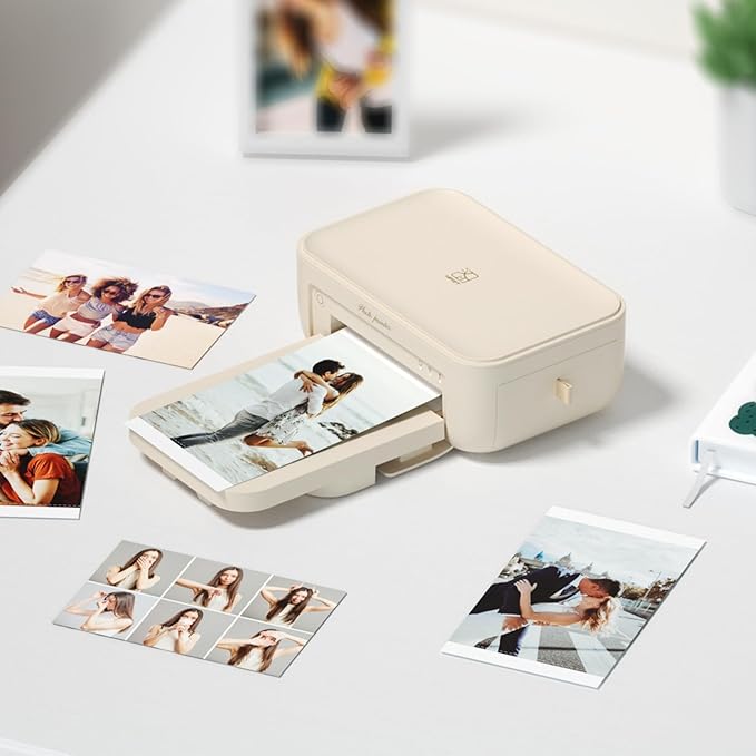 HPRT 4x6 Photo Printer with 108 Sheet Photo Paper& 2 Ribbon, Desktop Instant Picture Printer for iPhone, Smartphone, Thermal Dye Sublimation, WI-Fi Connnecting, Home Use, Beige-DeskLoop Office