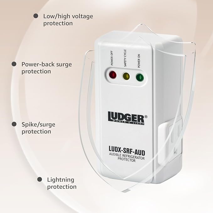 Ludger Power Surge Protector for Appliances (LUDX-SRF-AUD), ETL Certified, Appliance Surge Protector Refrigerator 90 Degrees, Connects to All Types of AC, Unique Side Socket, Audible Alarm-DeskLoop Office