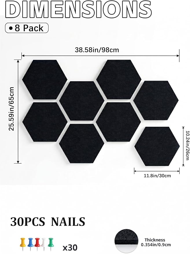 8 Pack Hexagon Felt Bulletin Board Tiles - Image 3